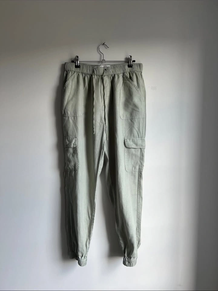 Nicole Miller 100% Linen Sage Drawstring Cargo Jogger Pants Sz M - photo 3