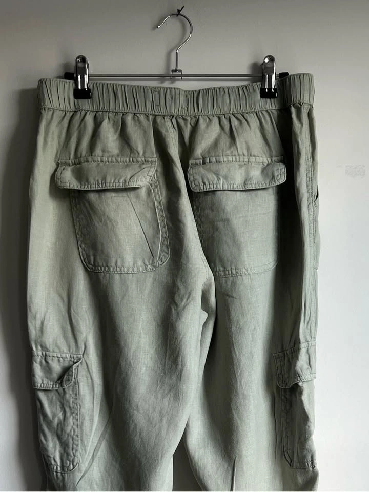 Nicole Miller 100% Linen Sage Drawstring Cargo Jogger Pants Sz M - photo 4
