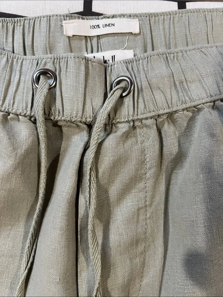 Nicole Miller 100% Linen Sage Drawstring Cargo Jogger Pants Sz M - photo 5
