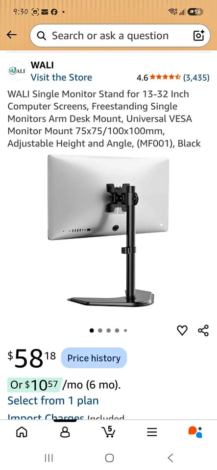 WALI Single Monitor Stand MF001