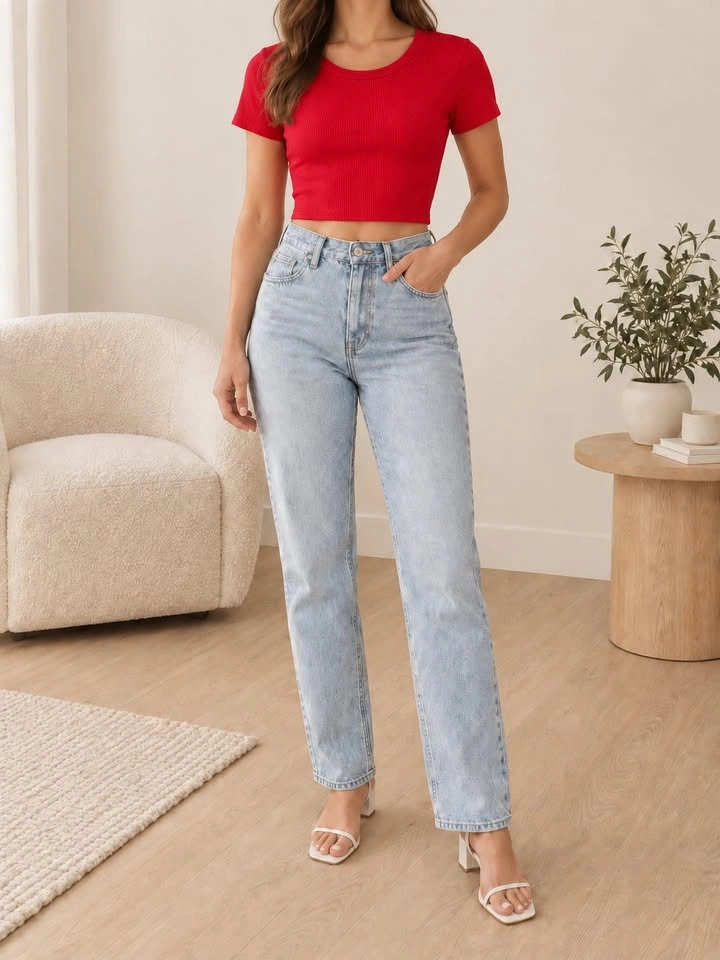 Garage Red Ribbed Crop T-Shirt – Size XS - photo 2