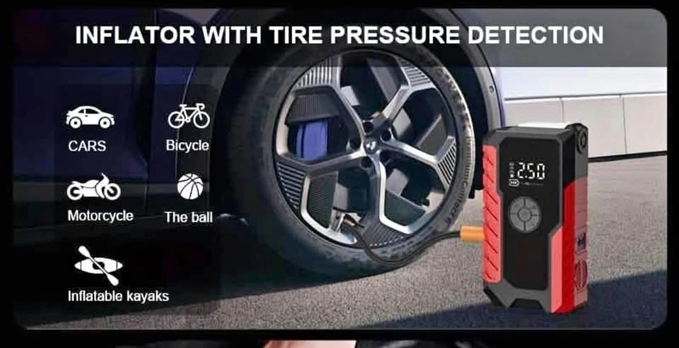12V 5000 Amp Jump Starter, Tire Inflator, Power Bank