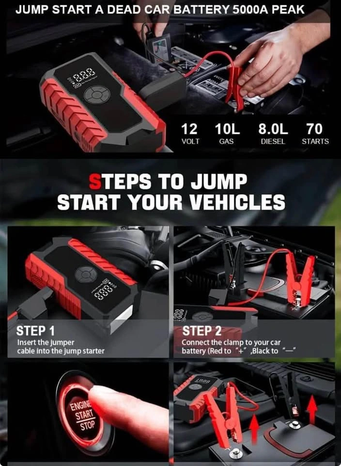 12V 5000 Amp Jump Starter, Tire Inflator, Power Bank - photo 4