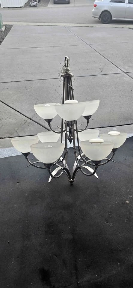 Large 2-Tier Chandelier Light Fixture - Excellent Condition