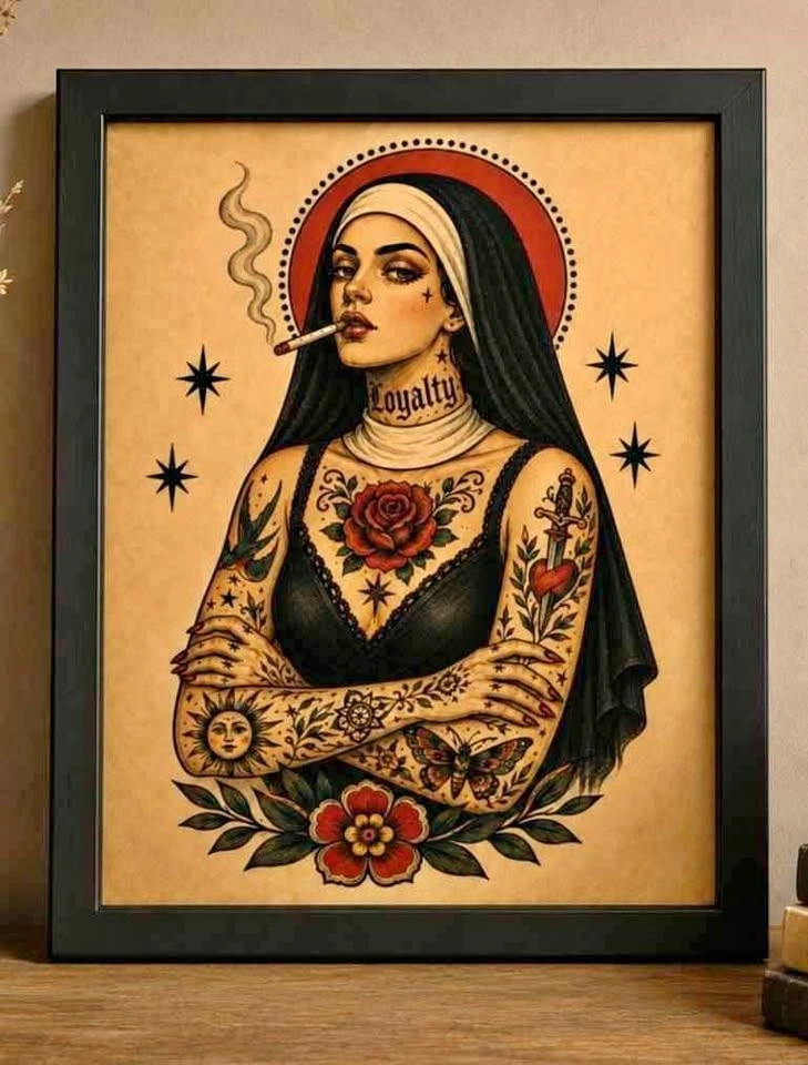 Tattoo Nun Tattoo Flash Wall Art