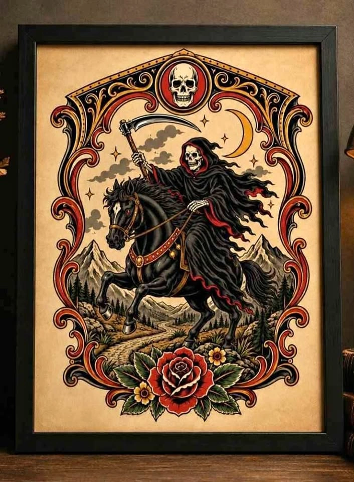Grim Reaper Tattoo Flash Wall Art