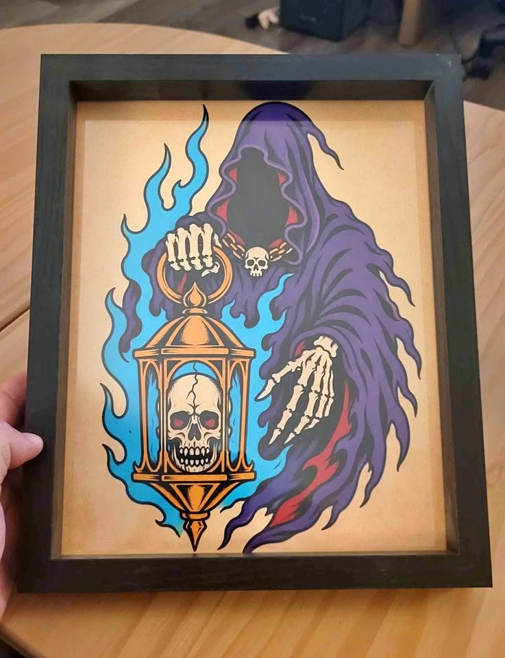 Grim Reaper Skull Lantern Tattoo Flash Art Print