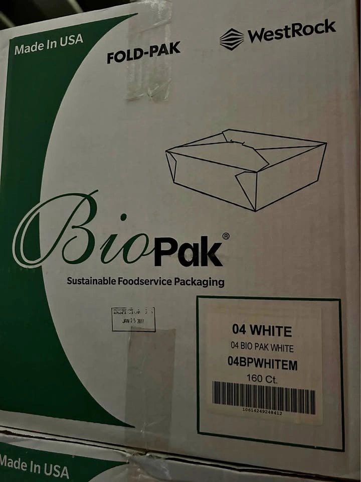 New Case of 160 WestRock Bio-Pak #4 White Take-Out Boxes