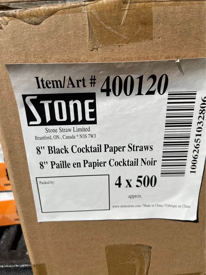 Stone Straw 8" Black Cocktail Paper Straws - Bulk Case (2,000 co - photo 2