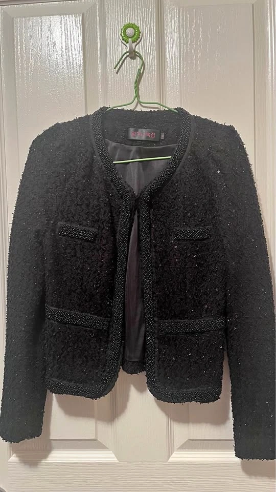 Black Tweed Jacket / Open-Front Cropped Blazer – Like New