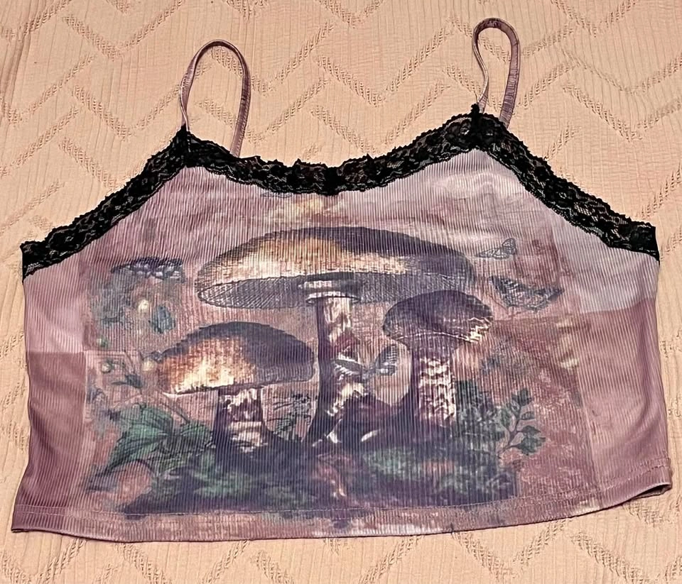 Mushroom Fairycore Lace Cropped Tank Top