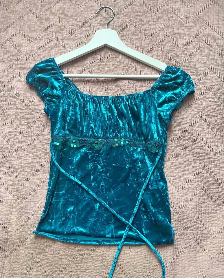 Y2K Blue Velvet Top