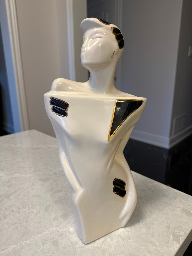 Vintage 1980s ceramic woman bust sculpture in Art Deco style - photo 2
