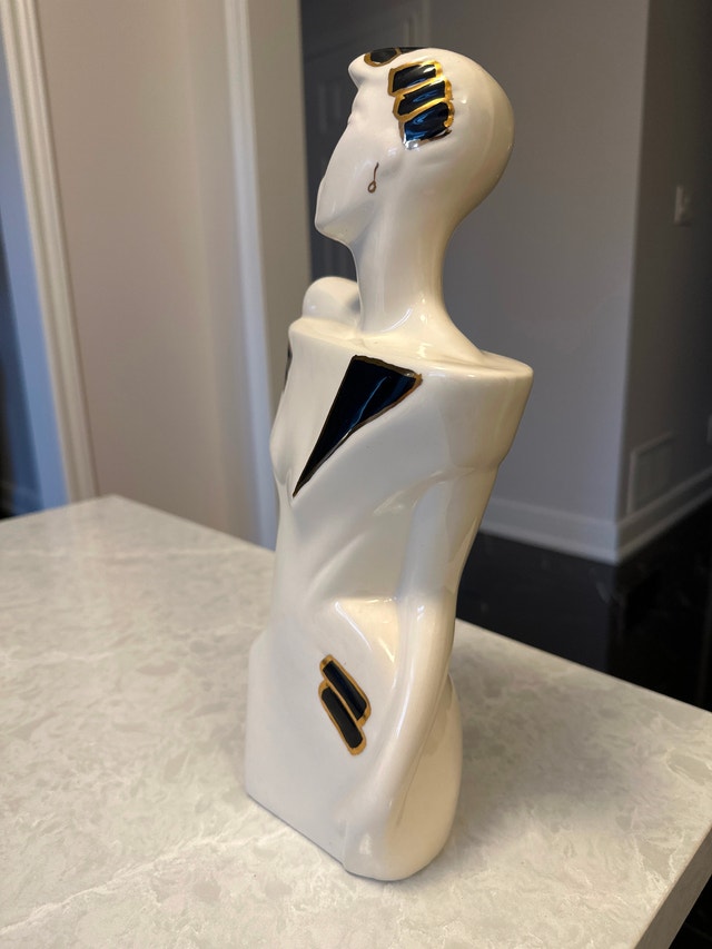 Vintage 1980s ceramic woman bust sculpture in Art Deco style - photo 3