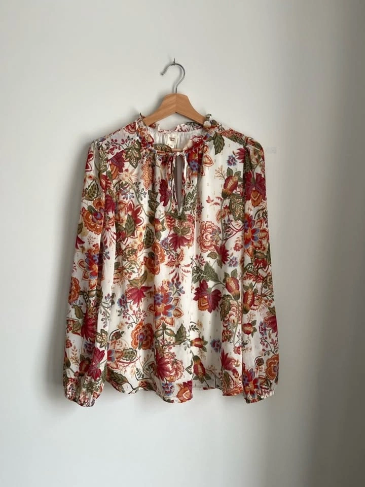 Autres Filles Floral Boho Tie-Neck Blouse Cream Red Large - photo 2