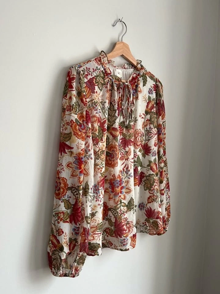 Autres Filles Floral Boho Tie-Neck Blouse Cream Red Large - photo 4