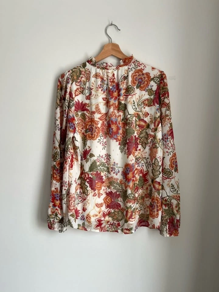 Autres Filles Floral Boho Tie-Neck Blouse Cream Red Large - photo 5