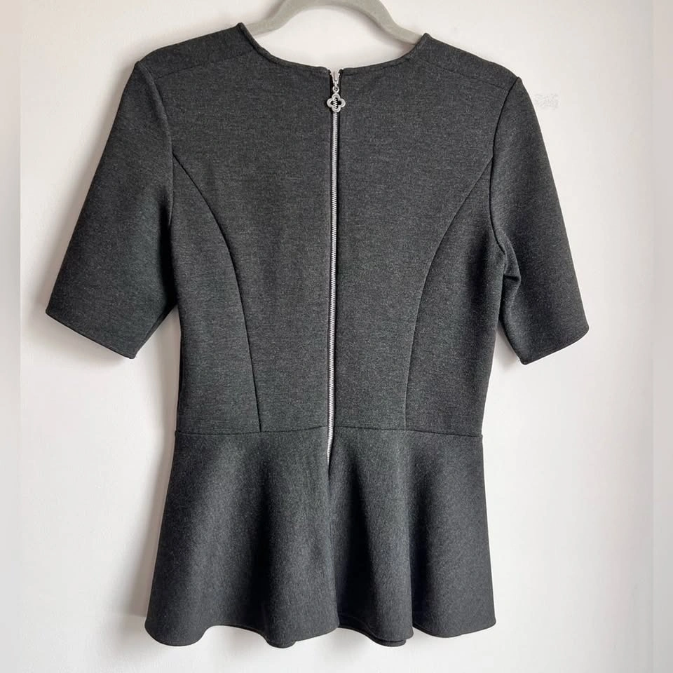 Pink Tartan Charcoal Grey Structured Peplum Knit Top - XS - photo 2