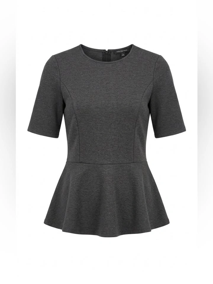 Pink Tartan Charcoal Grey Structured Peplum Knit Top - XS - photo 3