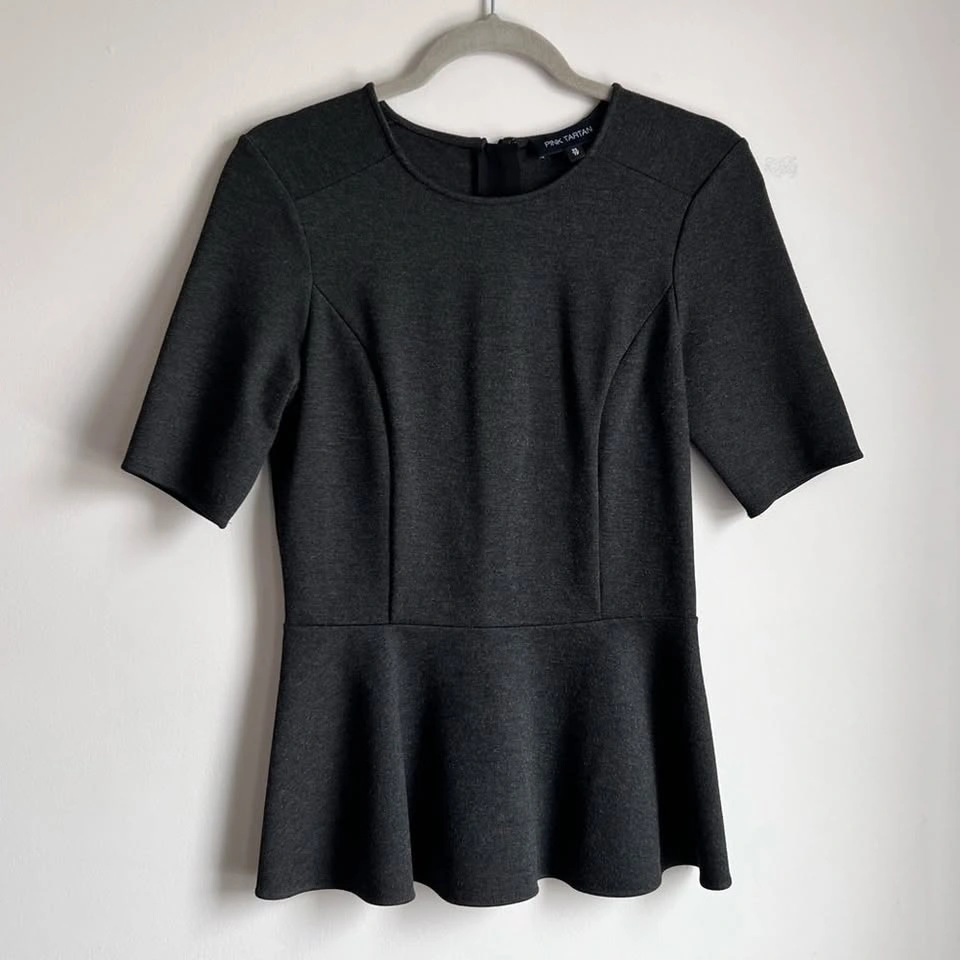 Pink Tartan Charcoal Grey Structured Peplum Knit Top - XS - photo 4