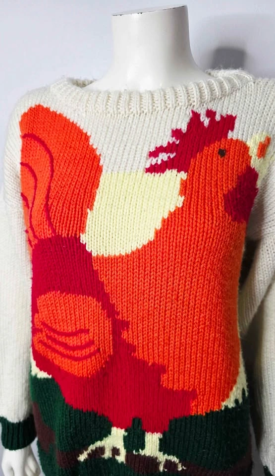 Vintage 80s Hand Knit Rooster Sweater - photo 2