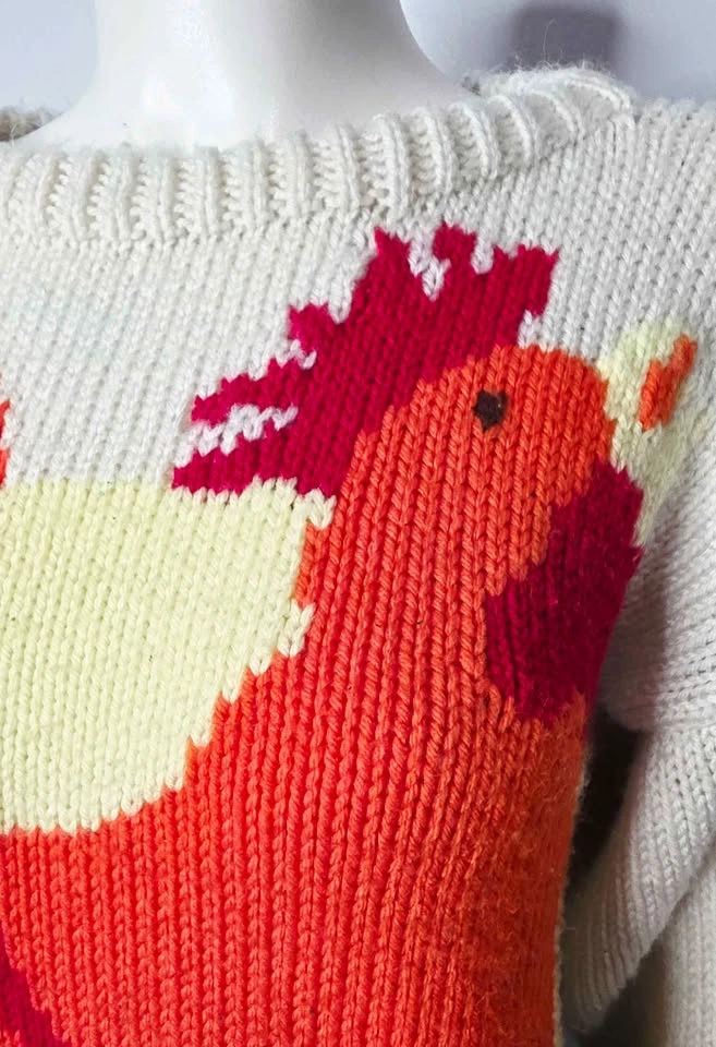 Vintage 80s Hand Knit Rooster Sweater - photo 3