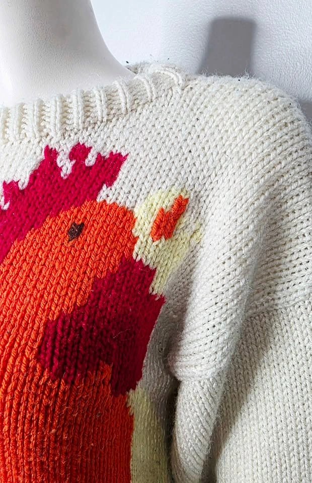 Vintage 80s Hand Knit Rooster Sweater - photo 4