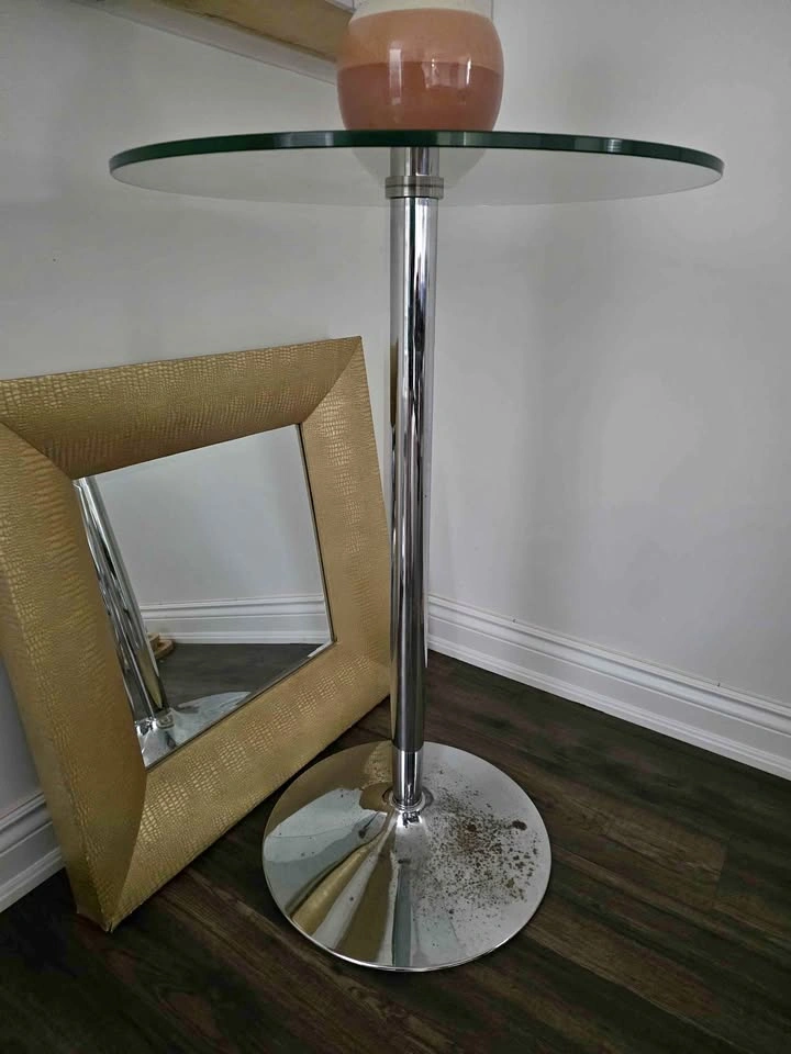 Glass Top Bar Table with Chrome Base