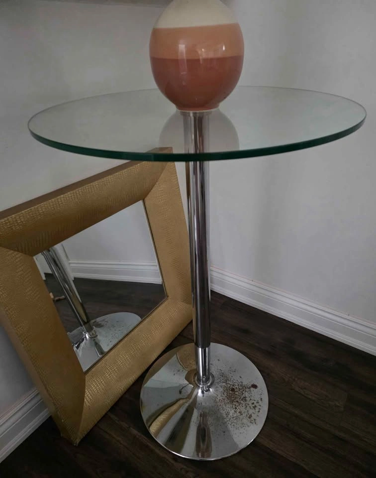 Glass Top Bar Table with Chrome Base - photo 2