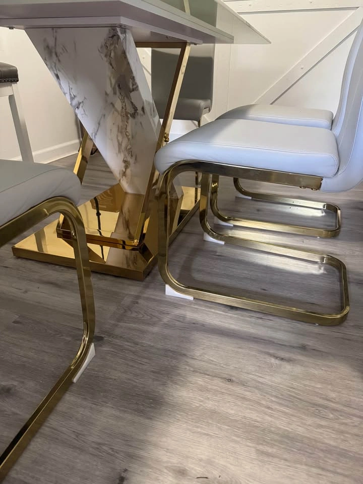 Modern Marble Dining Table Set – White & Gold – 4 Chairs - photo 2