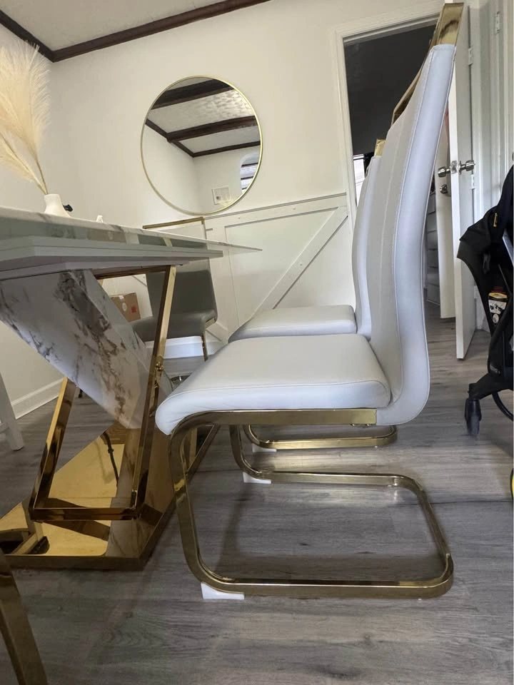 Modern Marble Dining Table Set – White & Gold – 4 Chairs - photo 3