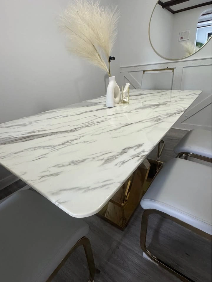 Modern Marble Dining Table Set – White & Gold – 4 Chairs - photo 4