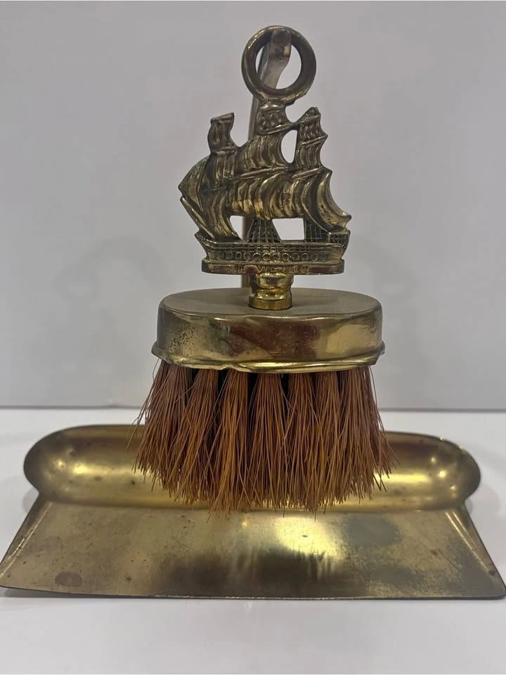 Vintage Brass Crumb Catcher Set Nautical Sailing Ship