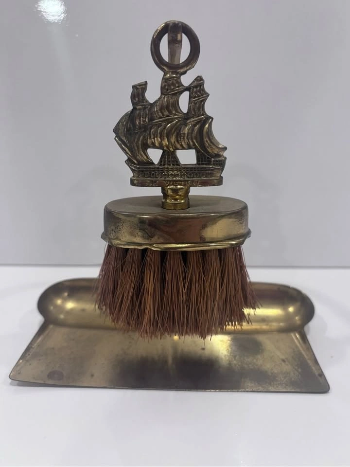 Vintage Brass Crumb Catcher Set Nautical Sailing Ship - photo 2