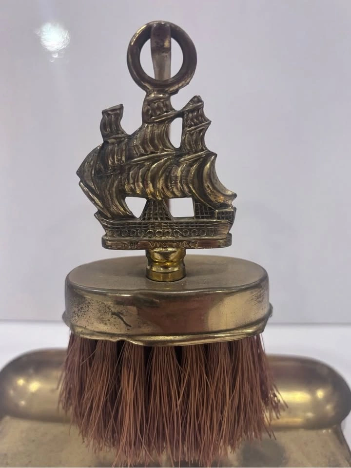 Vintage Brass Crumb Catcher Set Nautical Sailing Ship - photo 3