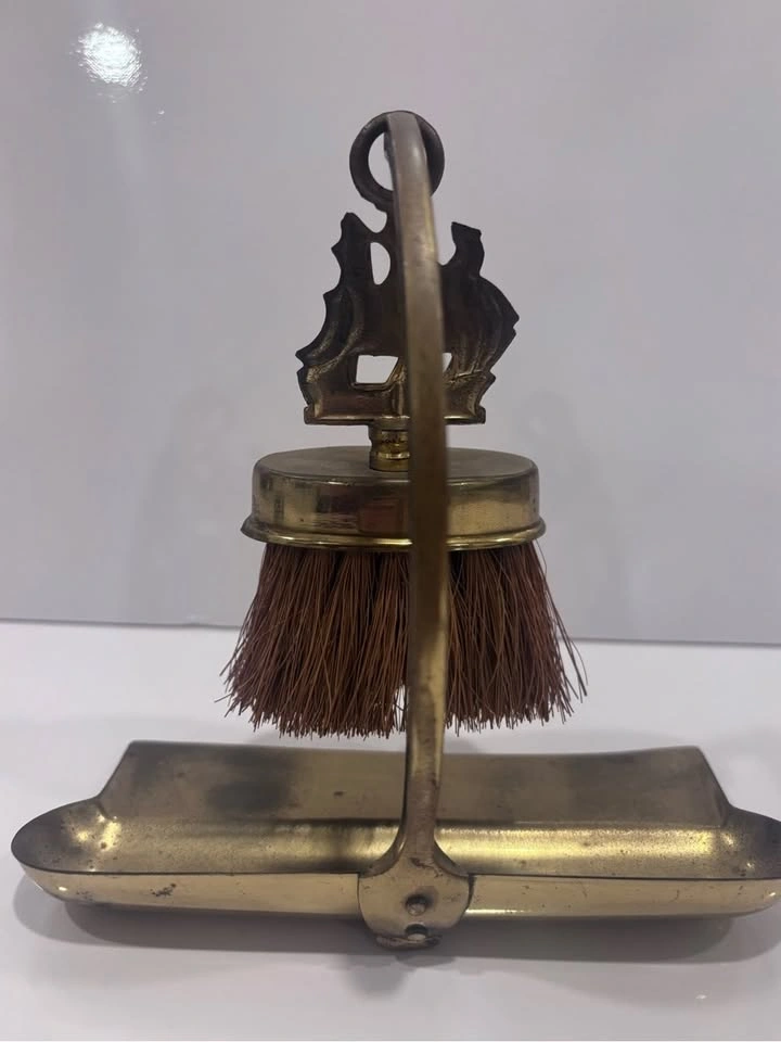 Vintage Brass Crumb Catcher Set Nautical Sailing Ship - photo 5