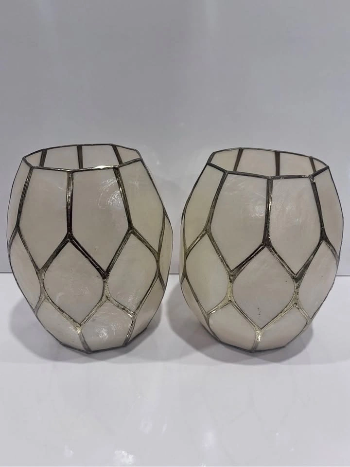 White Capiz Mosaic Votive Holders - Set of 2