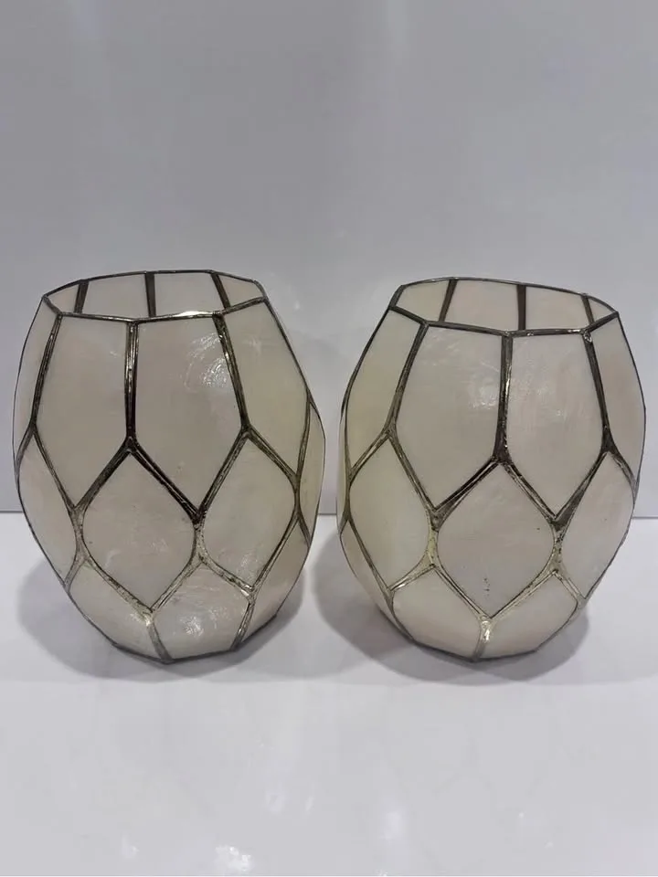 White Capiz Mosaic Votive Holders - Set of 2