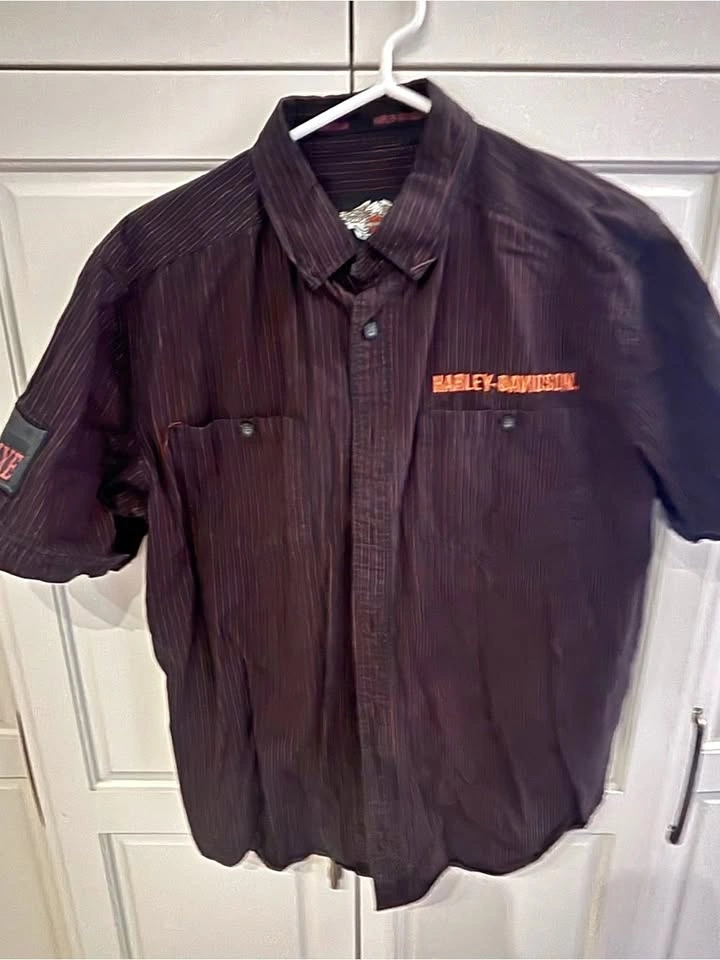 Harley Davidson Pre-Luxe Men’s M Button Shirt Black Orange