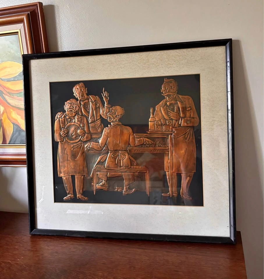 Vintage Barbershop Quartet Embossed Copper Relief Art