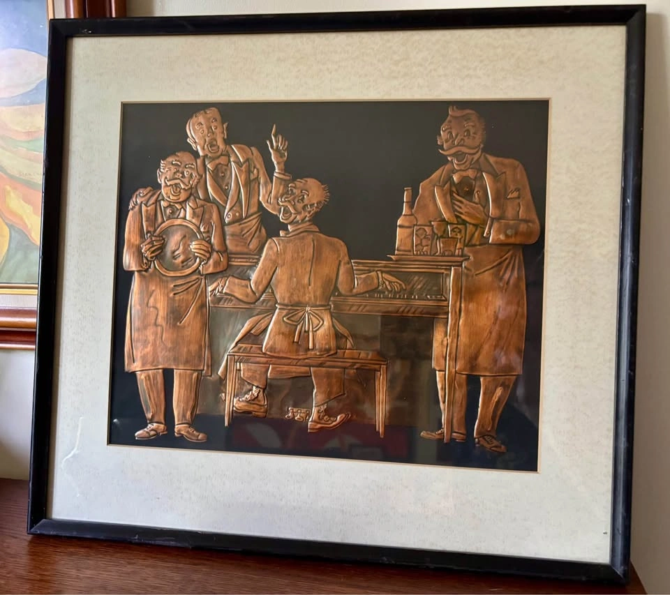 Vintage Barbershop Quartet Embossed Copper Relief Art - photo 2