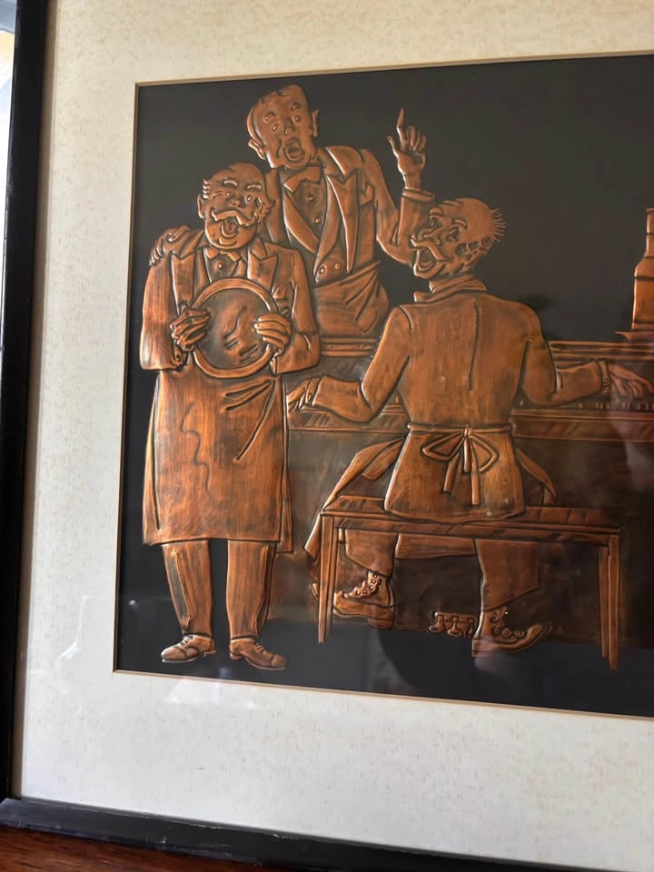 Vintage Barbershop Quartet Embossed Copper Relief Art - photo 3