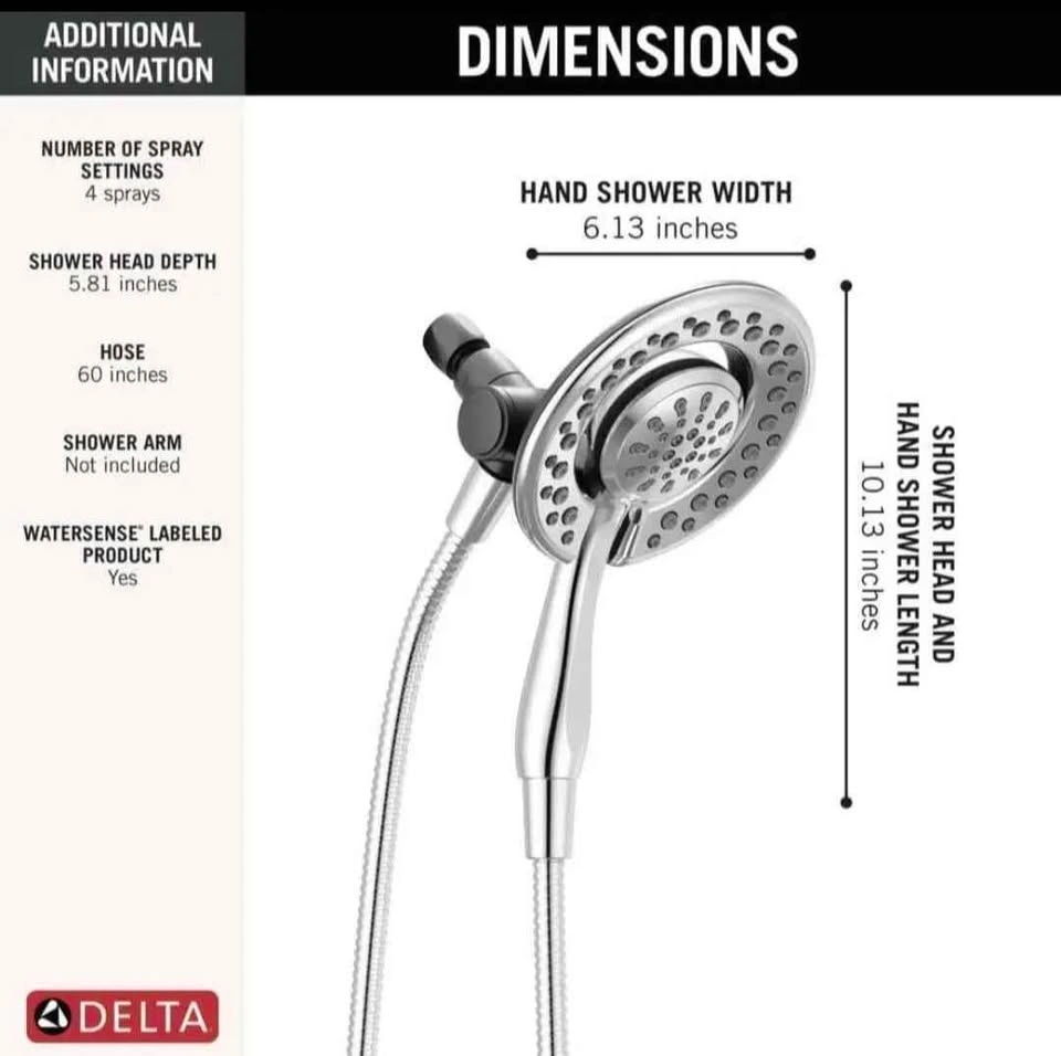 Delta In2ition Chrome 2-in-1 4 Spray Settings Shower Head - photo 4