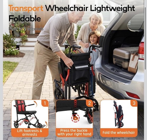 SOFTFISH 18LBS Lightweight Foldable Transport Wheelchair - photo 3