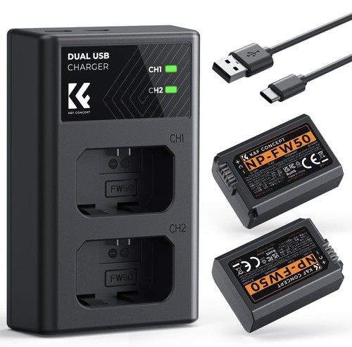 K&F CONCEPT NP-FW50 2 Batteries & Charger for Sony A6000-A6500