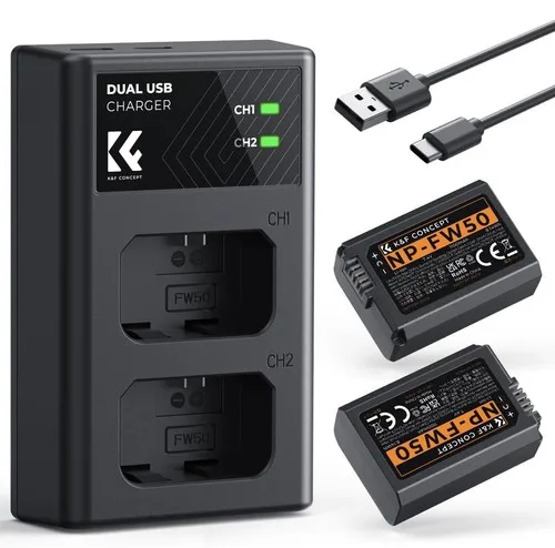 K&F CONCEPT NP-FW50 2 Batteries & Charger for Sony A6000-A6500