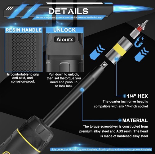 Aiourx Long Shank Torque Screwdriver Wrench Set, 5-55 In-lbs - photo 3