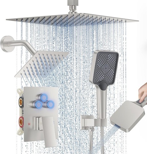 Woindo Shower Faucet Set, 12" Ceiling Mount Rainfall Shower