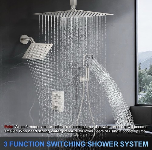 Woindo Shower Faucet Set, 12" Ceiling Mount Rainfall Shower - photo 2