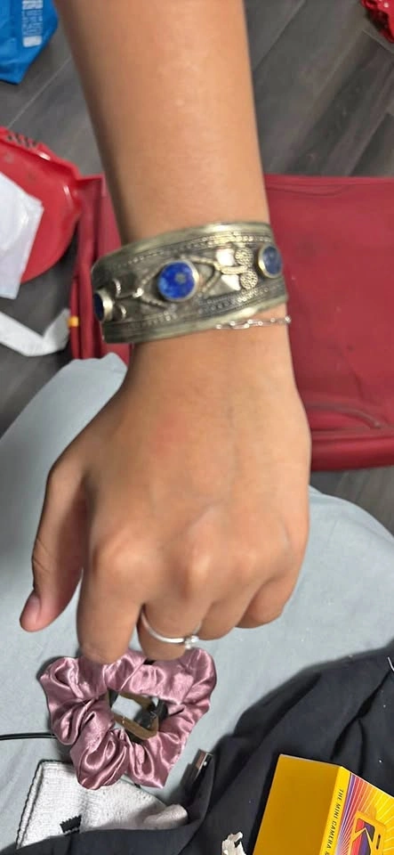 Vintage Afghan Tribal Cuff Bracelet with Blue Stones